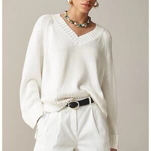 J.Crew Heritage Cotton Relaxed V-Neck Sweater White Women’s Size Small